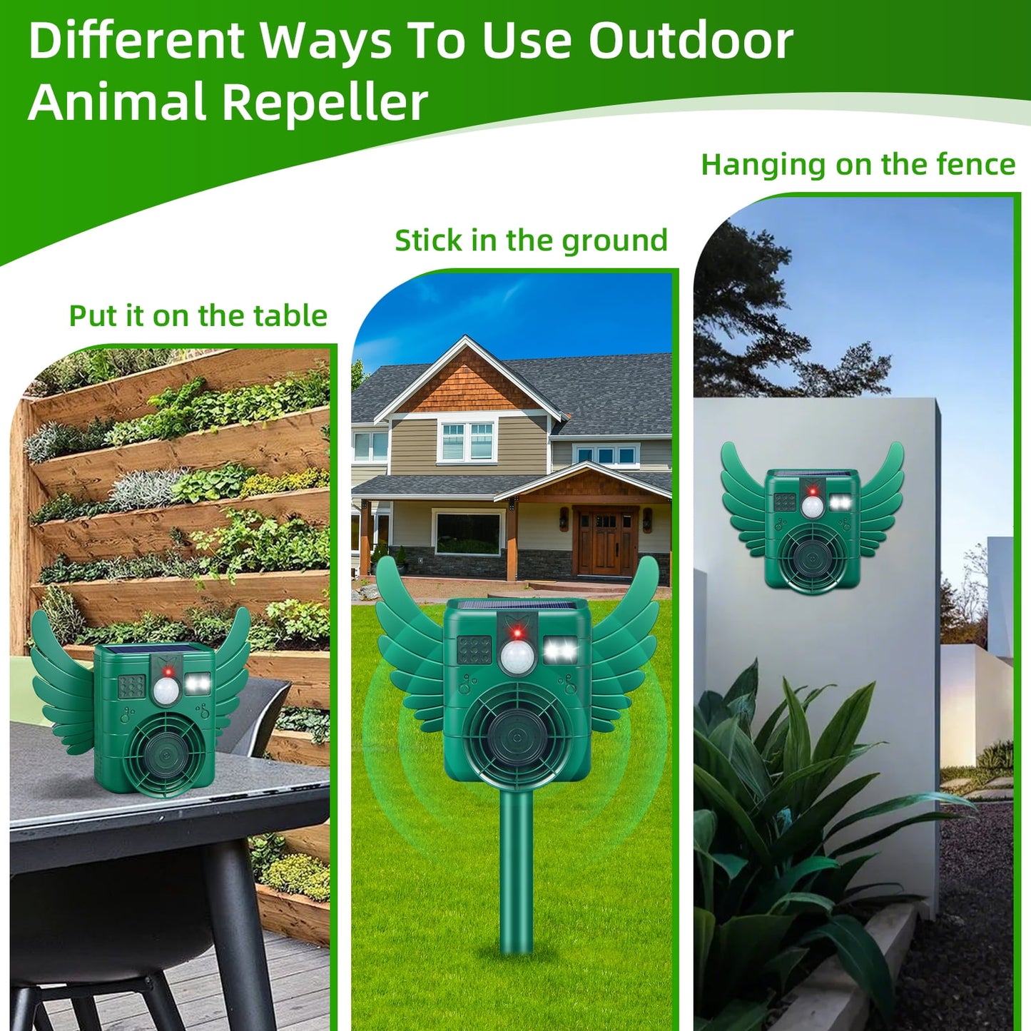 Ultrasonic Animal Repeller, with Motion Sensor and LED Flash Light Waterproof IP66 for Deer, Dogs, Rabbits, Raccoons and Coyotes