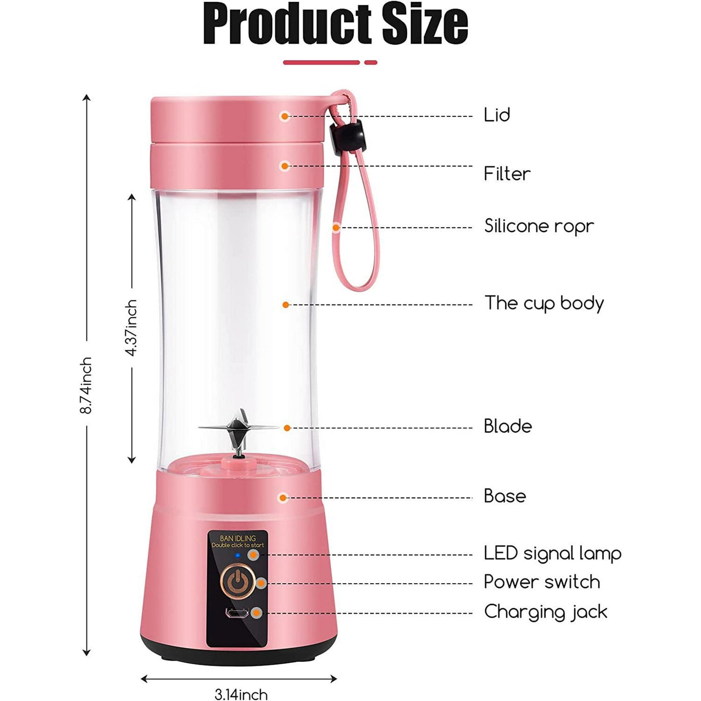 JahyShow Portable Blender, 380ml,Pink