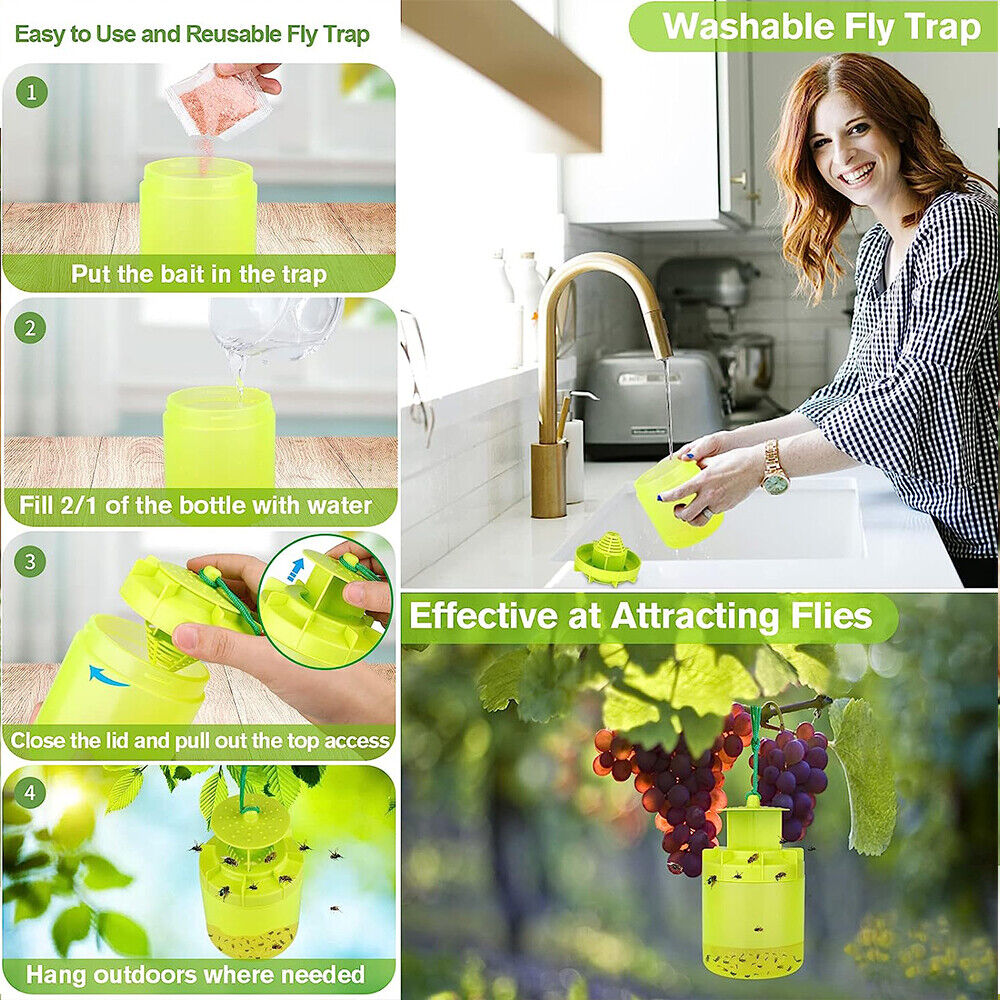 2Pack Upgraded Ranch Fly Traps Outdoor Hanging Fly Catcher Reusable Fly Killer