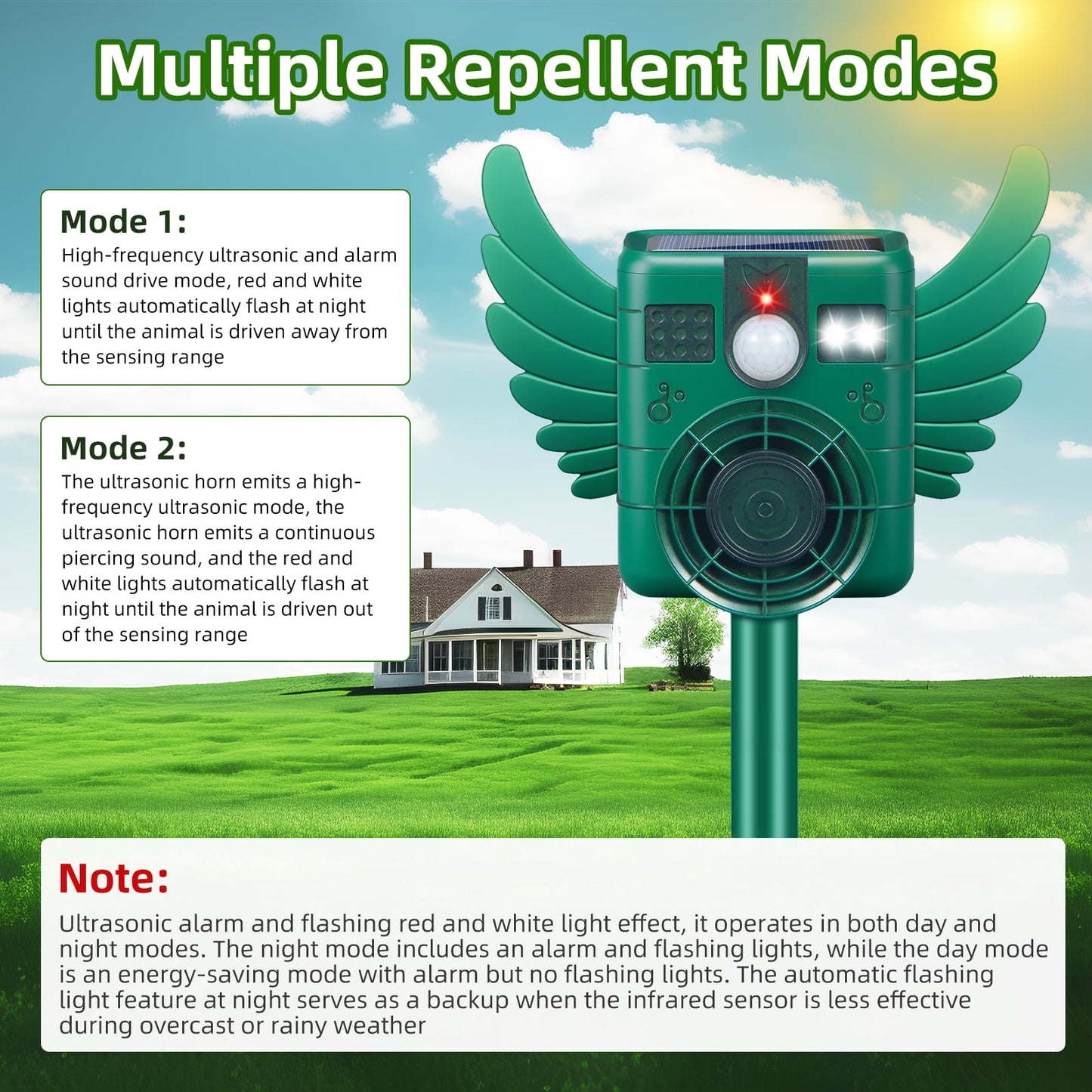 Ultrasonic Animal Repeller, with Motion Sensor and LED Flash Light Waterproof IP66 for Deer, Dogs, Rabbits, Raccoons and Coyotes