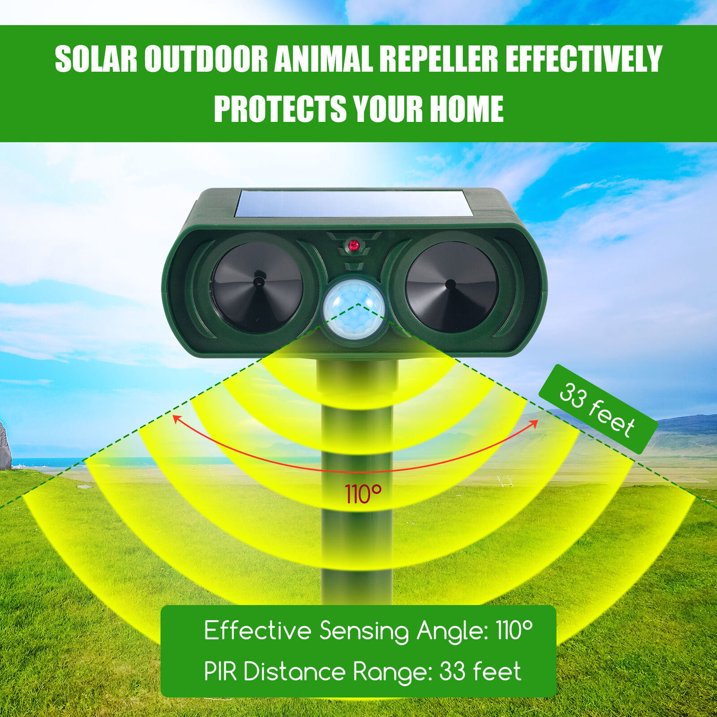 4 Pack Ultrasonic Deer Repellent Solar Animal Repeller Outdoor Waterproof with Motion Sensor Red Light Deterrent for Raccoon Rabbit Coyote Squirrel Deer Cat Dog Skunk Fox Etc