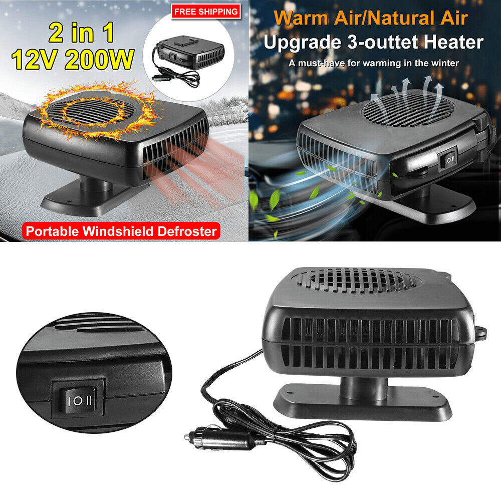 360° 200W Car Heater DC 12V Heating Cooling Fan Windshield Defroster Demister