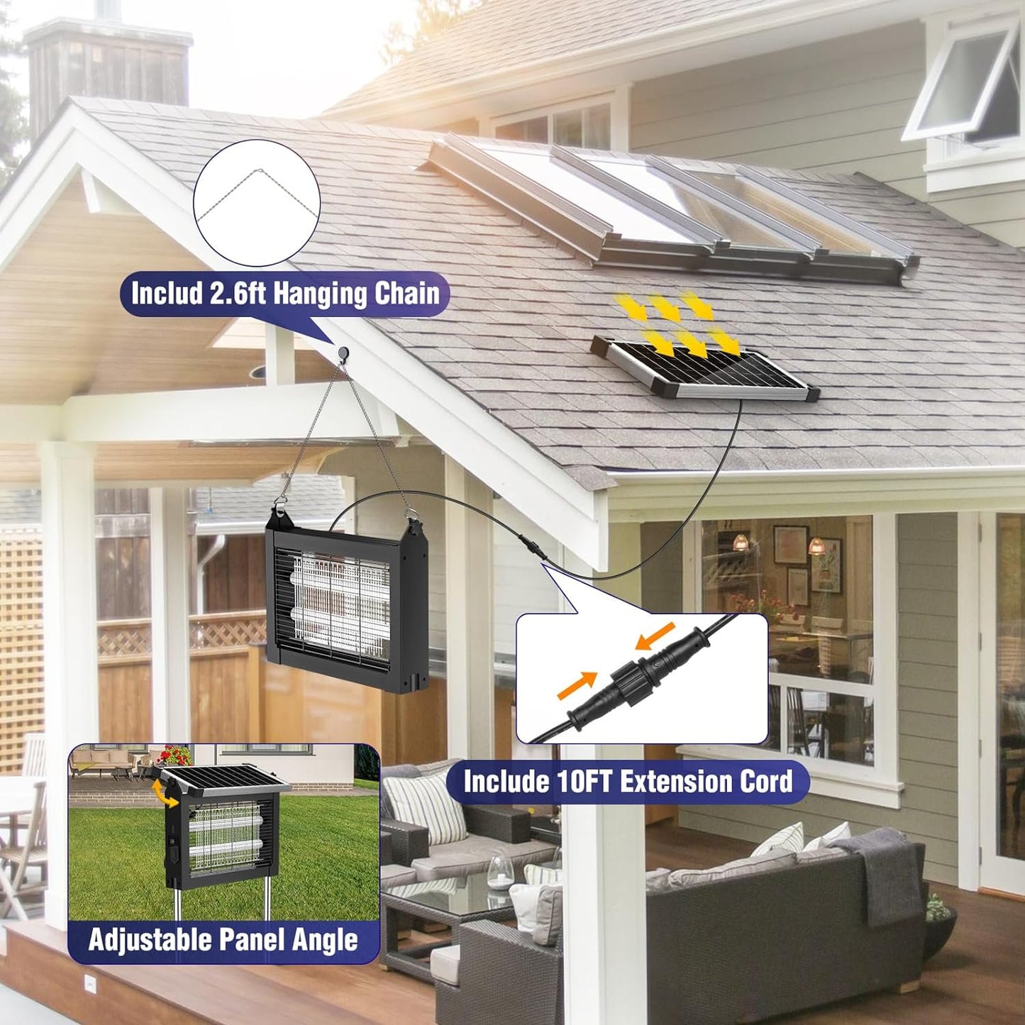 Mosquito Zapper, Solar Bug Zapper Outdoor, Rechargeable Electric Mosquito Killer with Grounding Bracket Fly Insect Mosquito Trap for Patio Garden