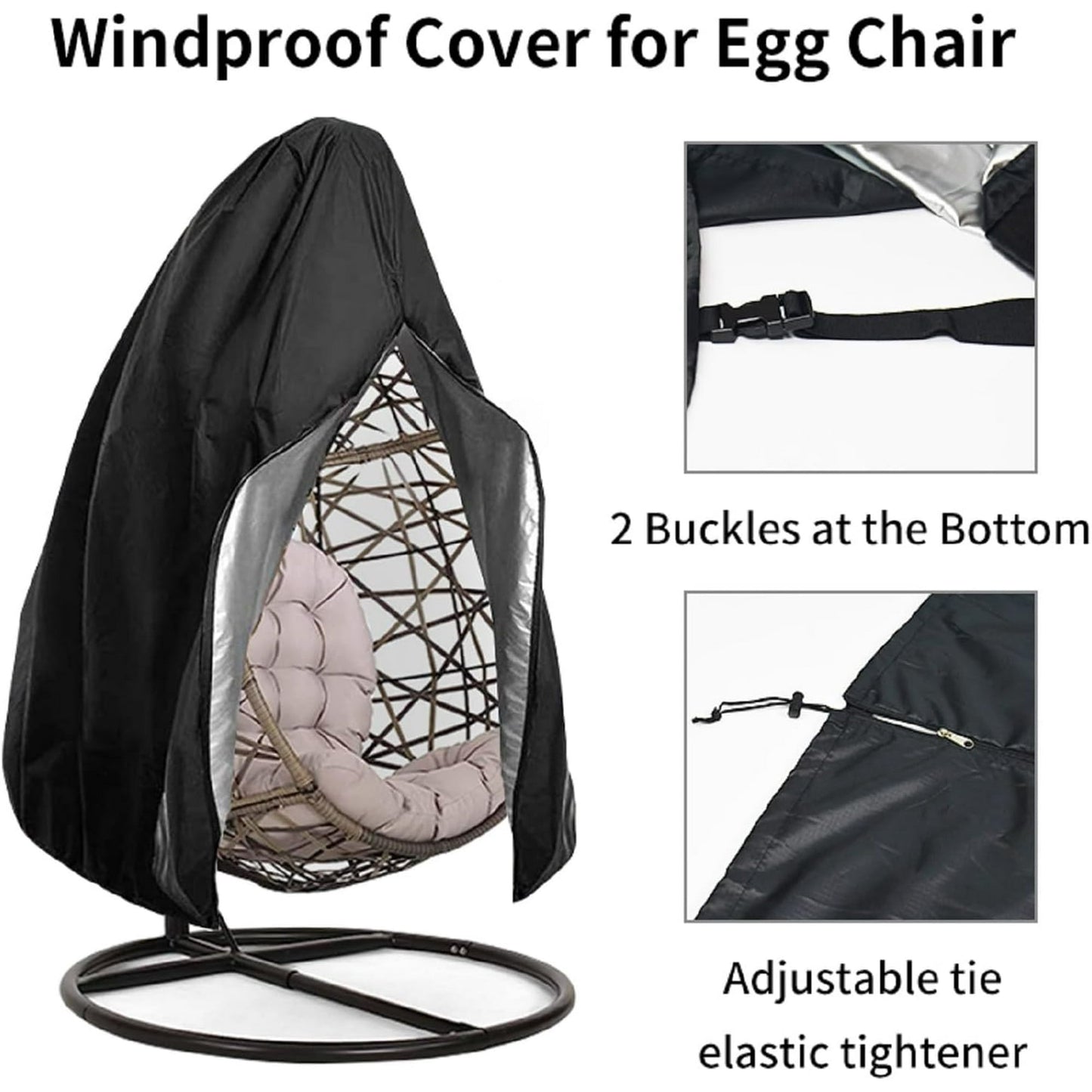 Egg chair cover with Zipper, Patio Hanging Swing Chair Cover, waterproof and dustproof,suitable for outdoor furniture,75x45 inches