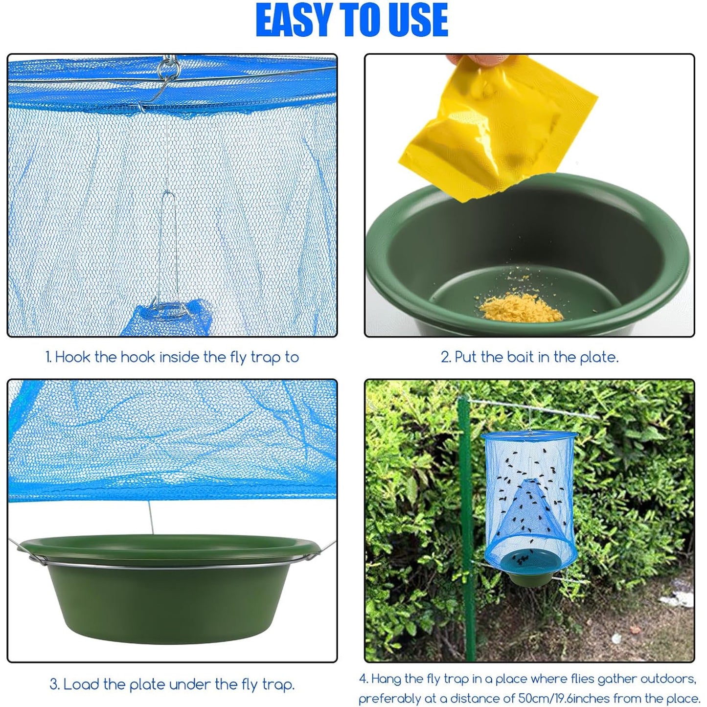 8 Pcs Fly Traps Outdoor Hanging Stable Pest Control Fly Trap with Bait Tray, Reusable Horse Fly Killer Fly Catcher Cage for Ranch Garden Orchard Home Farm Park (Blue)