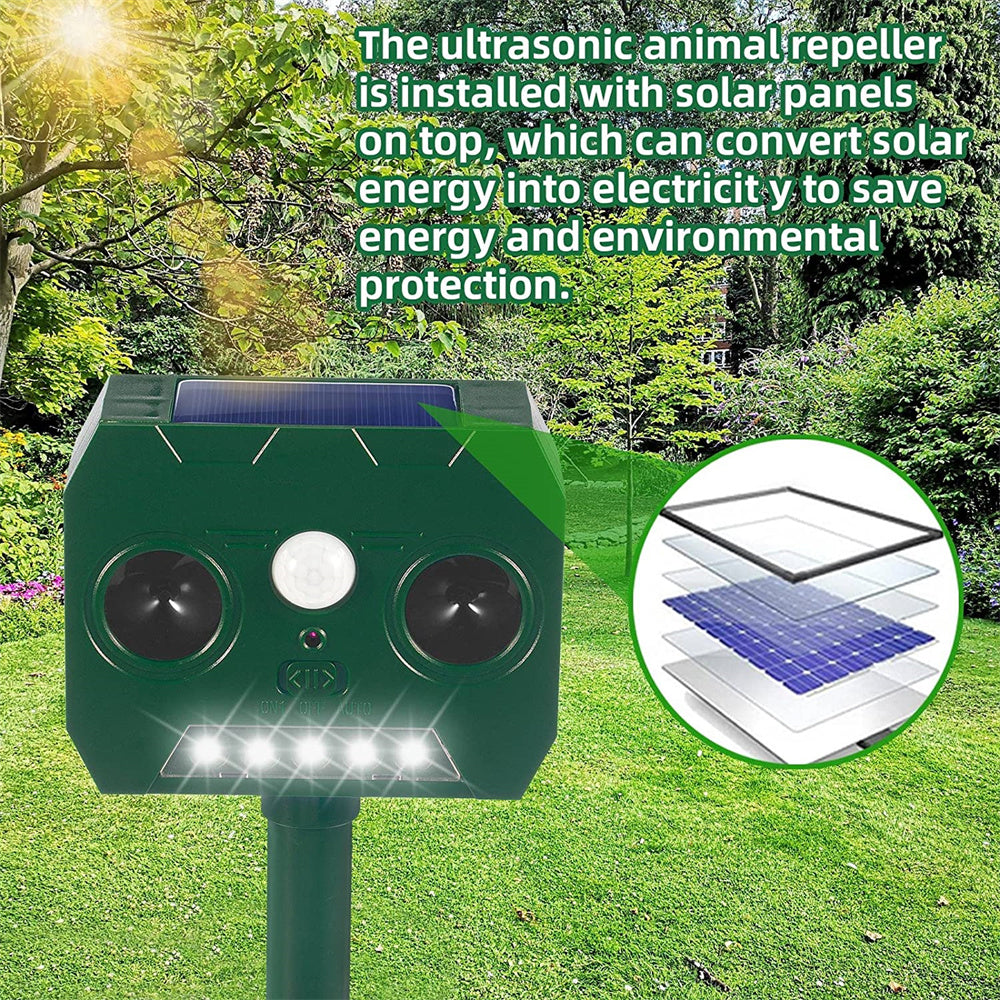 Outdoor Solar Animal Deterrent Motion Activated Waterproof Strobe Light Dual Speaker Green ABS Squirrel Repeller-4Pack