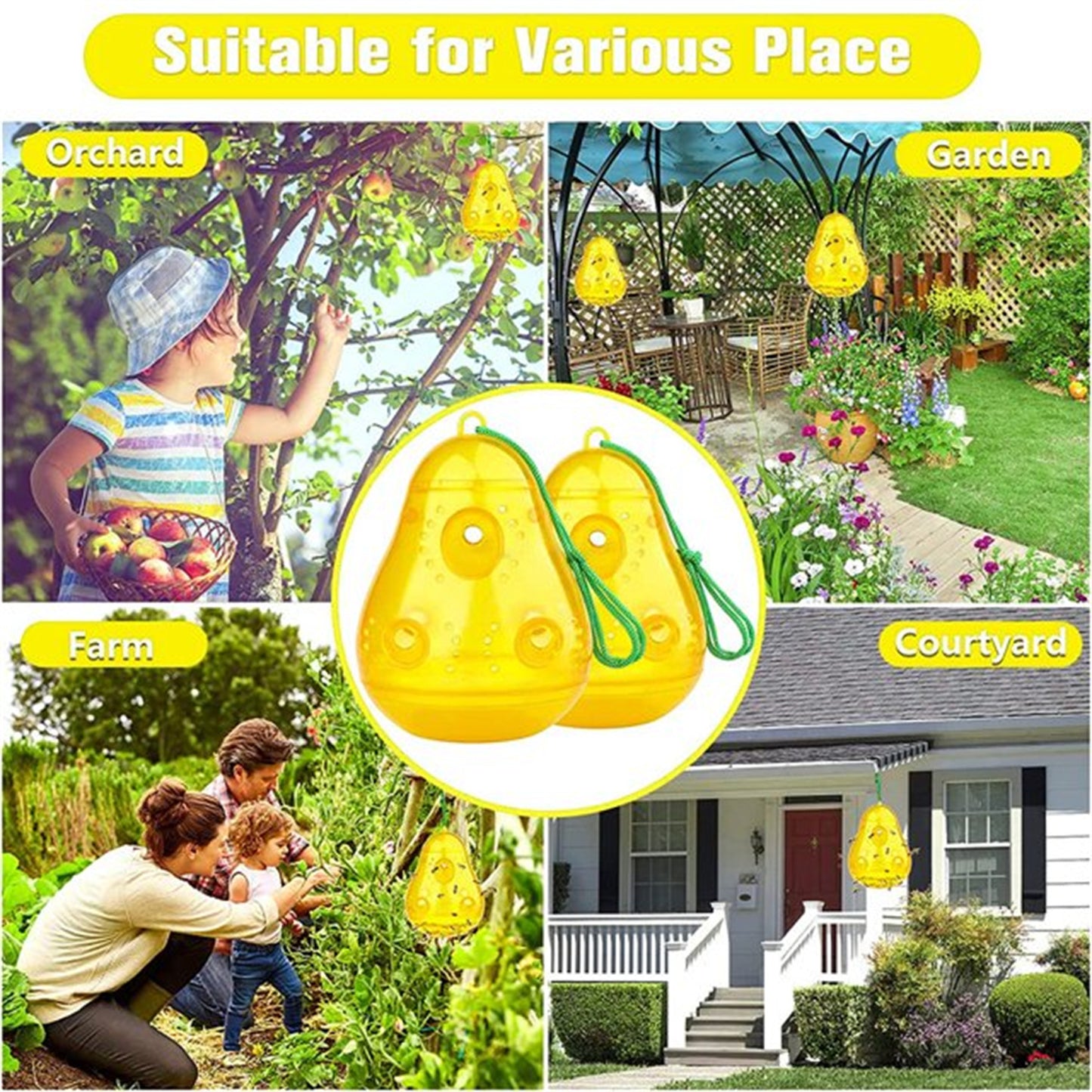 Jinyi 2 Pack Wasp Traps Bee Catcher Outdoor Hanging, Wasp Repellent Trap Deterrent Killer Insect Catcher, Non-Toxic Reusable Hornet Yellow Jacket Trap