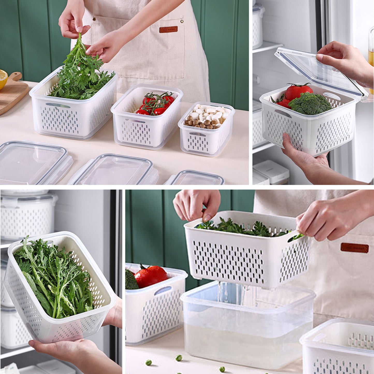 3 Pack Vegetable Fruit Storage Containers For Fridge With Lids Drain Colanders Refrigerator Organizations Storage For Spinach Strawberry Berry Salad Cheese Lettuce