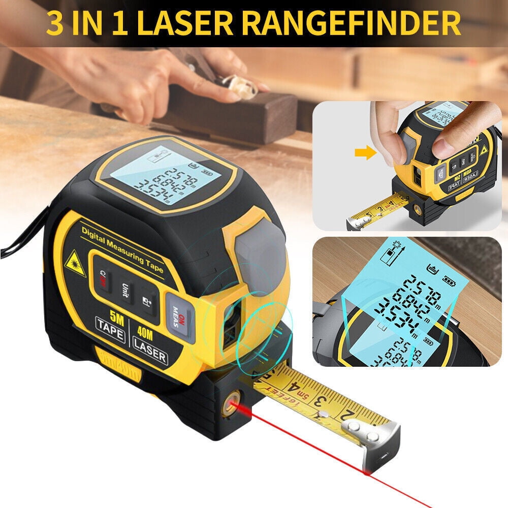 3 in 1 Digital Laser measure 40m/131Ft Autolock Measuring Tape Top LCD Display