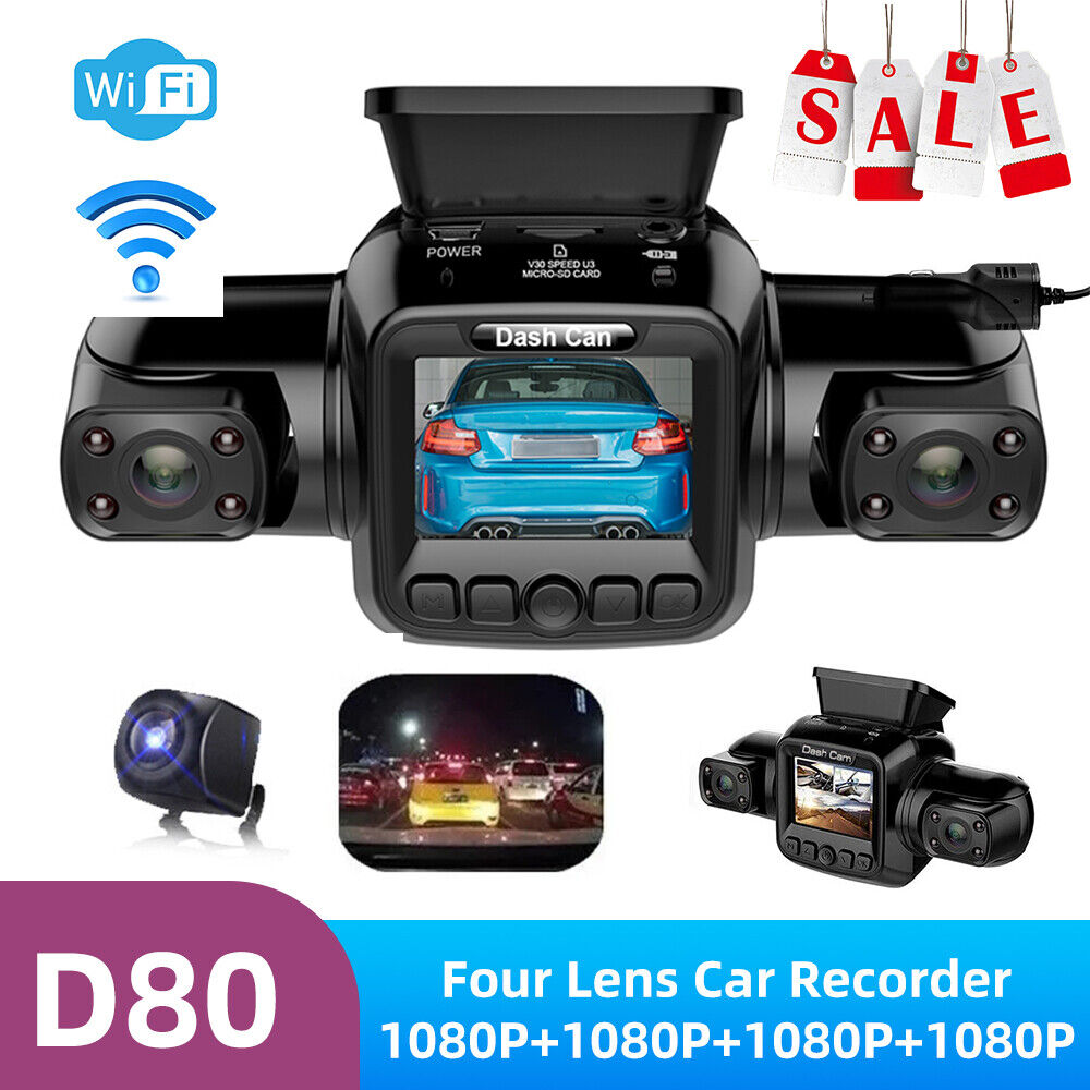 4 Channel Dash Cam Front, Left, Right and Rear, Front and Rear Inside, 360°Panoramic Driving Recorder HD Car Cameras Night Vision