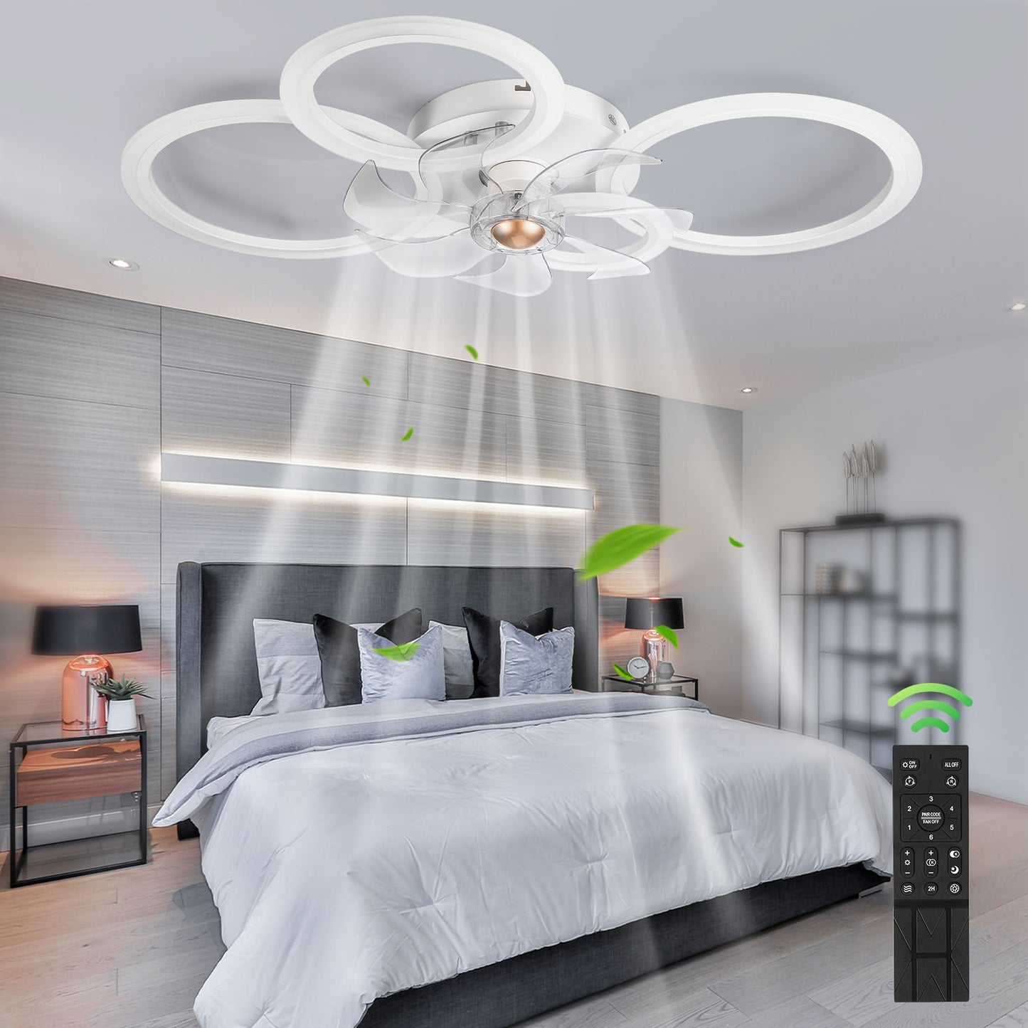 31"Ceiling Fans with Lights and Remote, Modern Low Profile Ceiling Fan Lights, 7-Blade LED Dimmable Bladeless Ceiling Fans with Lights for Bedroom,Living Room,Dining Room,Color Changeable