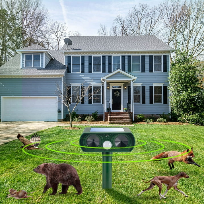 4 Pack Ultrasonic Deer Repellent Solar Animal Repeller Outdoor Waterproof with Motion Sensor Red Light Deterrent for Raccoon Rabbit Coyote Squirrel Deer Cat Dog Skunk Fox Etc