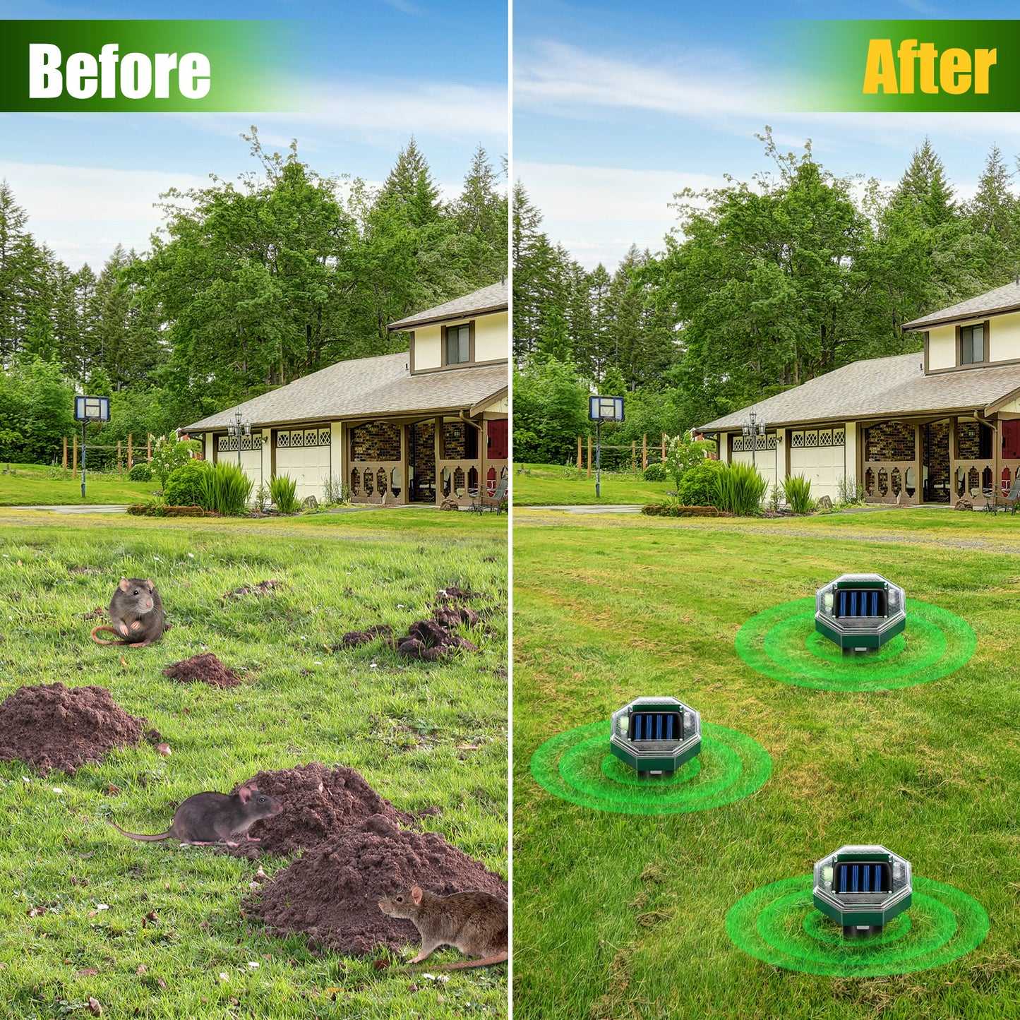 Mole Repellent,8 Pack Solar Powered Outdoor,Gopher Repellent Ultrasonic Mole Repellent Stakes Waterproof Sonic Mole Spikes for Garden Yard Home Use,Get Rid of Moles Groundhog Snake Repellent