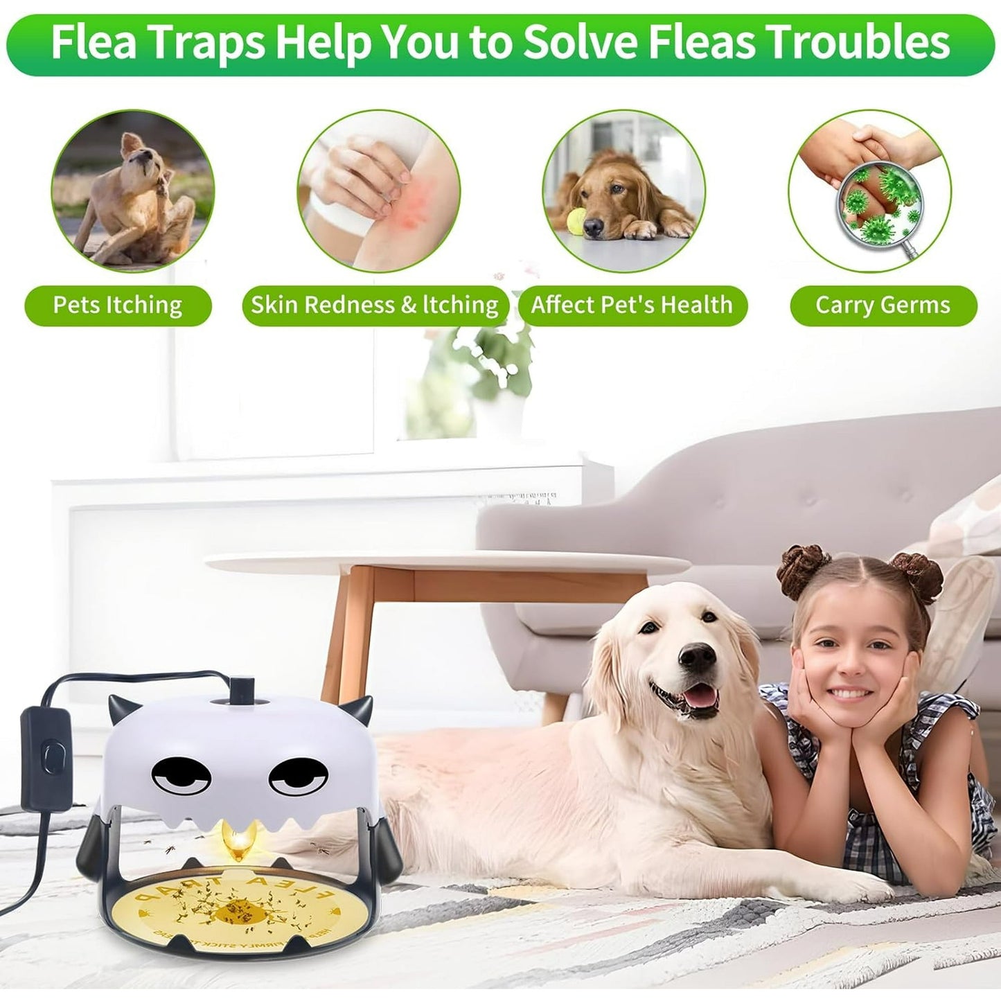 2 Pack Flea Traps, with 4 Sticky Disc & 6 Bulbs & 2 Electric Wires, Flea Lamp Indoor Bed Bug Trap Pest Control, Non Toxic & Harmless Friendly to Pets & Kids