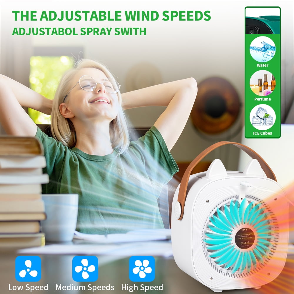 Portable Air Conditioners, 4000mAh Rechargeable Mini Air Conditioner Personal Air Cooler with 3 Speeds, Small Desk Air Conditioner for Bedroom, Office, Outdoor(White)