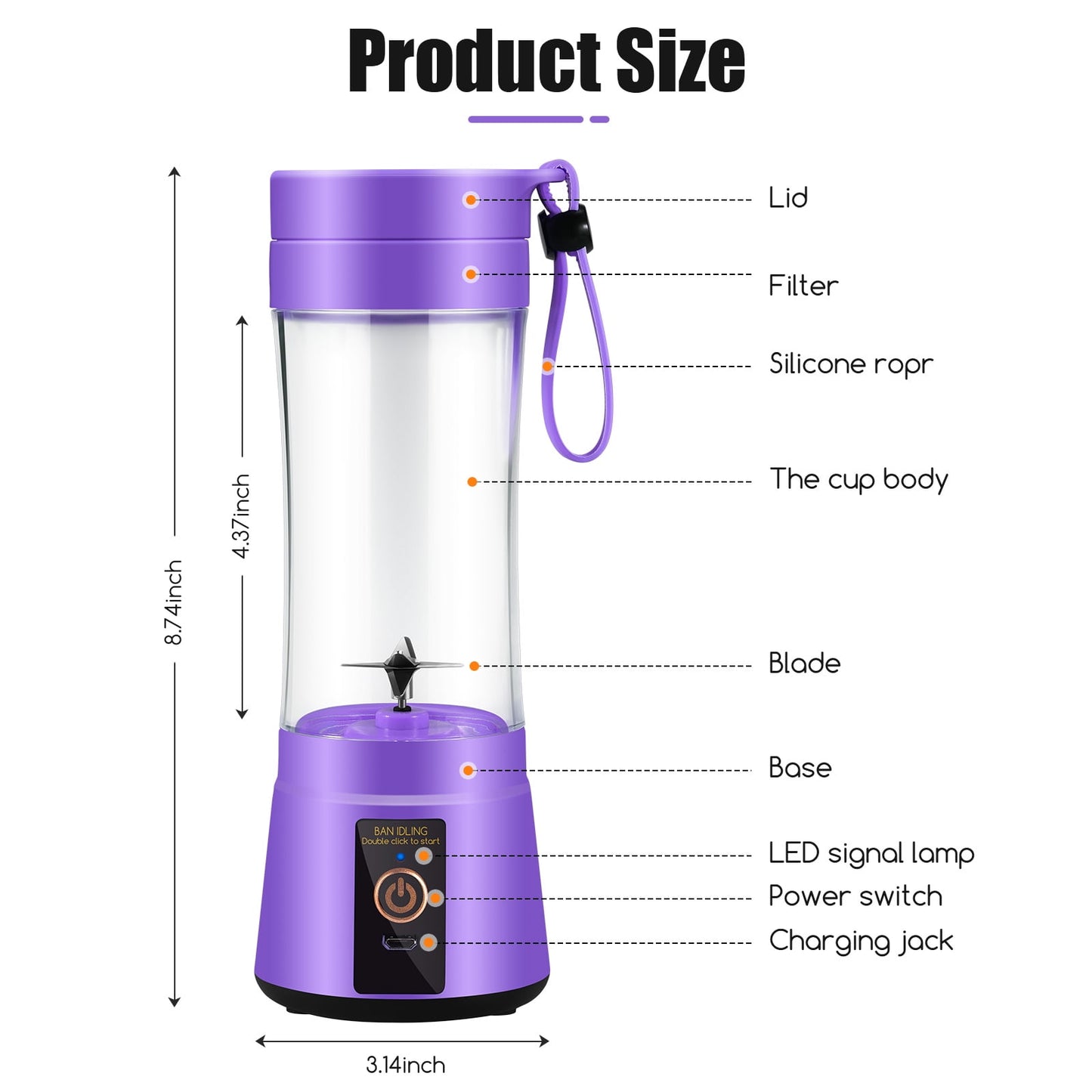 JahyShow Battery Powered Blender, Purple