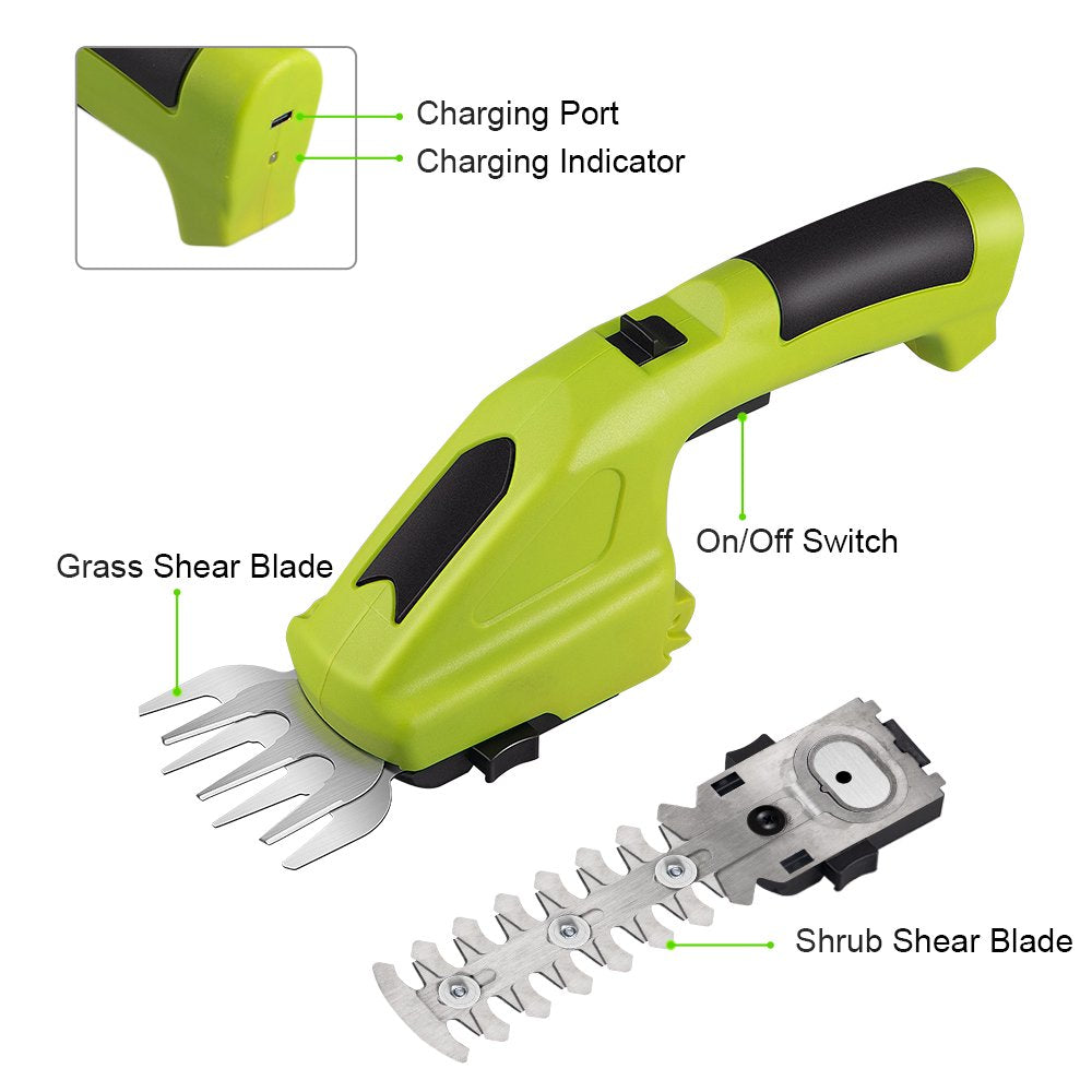 Cordless Grass Shears, 2 in 1 Electric Mini Hedge Trimmer Cordless, Battery Operated Weed Hedge Trimmer