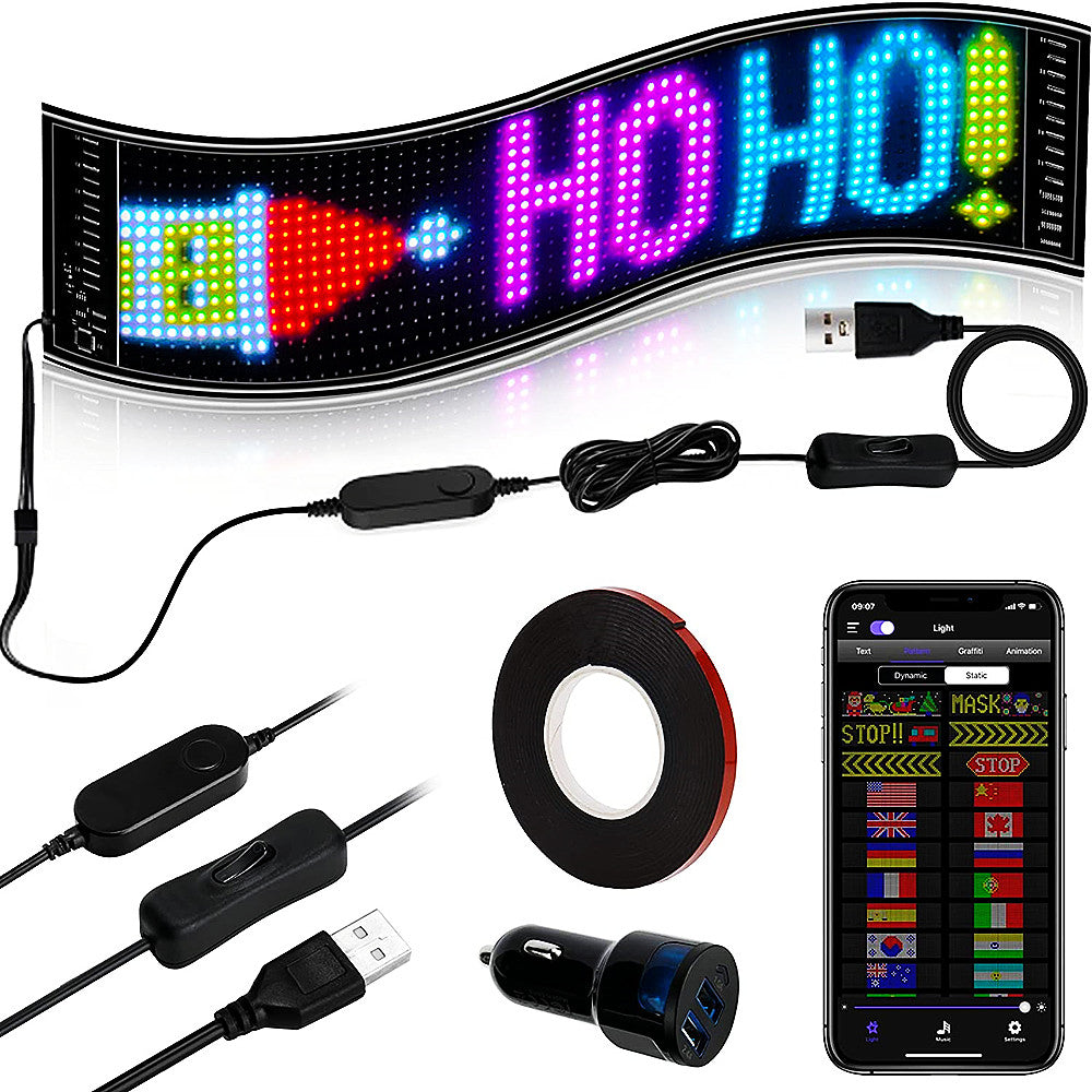 Scrolling LED Sign,Programmable Flexible LED Matrix Panel,LED Sign for Car,Bluetooth APP Control,DIY Design Text, Patterns, Animations