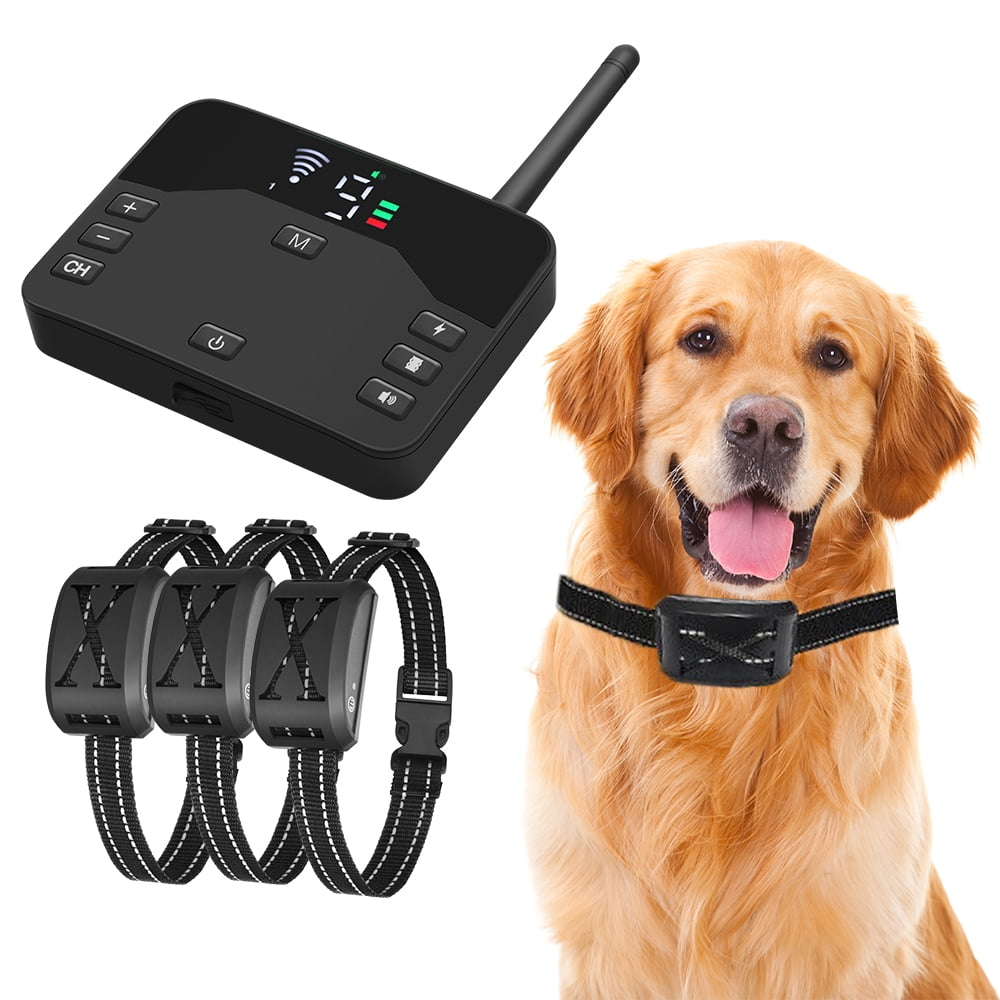 Wireless Dog Fence, Wireless Boundary Containment System, Electric Dog Fence & Remote Training Collar, Adjustable Vibration & Shock, Suitable Large and Medium Dogs-3 Dogs
