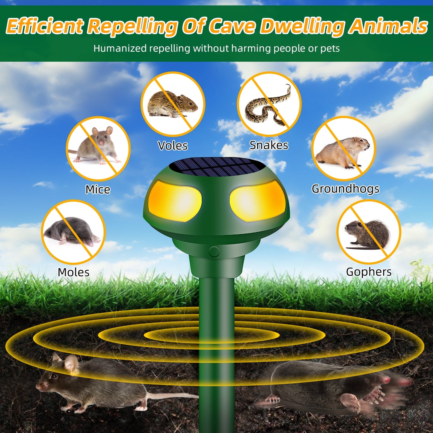 2 Pack Solar Animal Repeller Ultrasonic Animal Repellent Outdoor Defender to Repel Cat Squirrel Rabbit Deer Raccoon Animal Deterrent