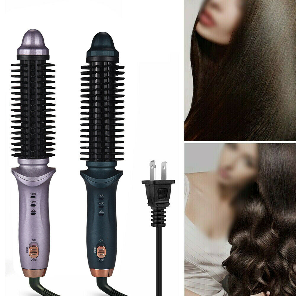 Professional 2Way Rotating Curling Iron Hair Brush 2in1 Curler Straightener 2022(Purple)