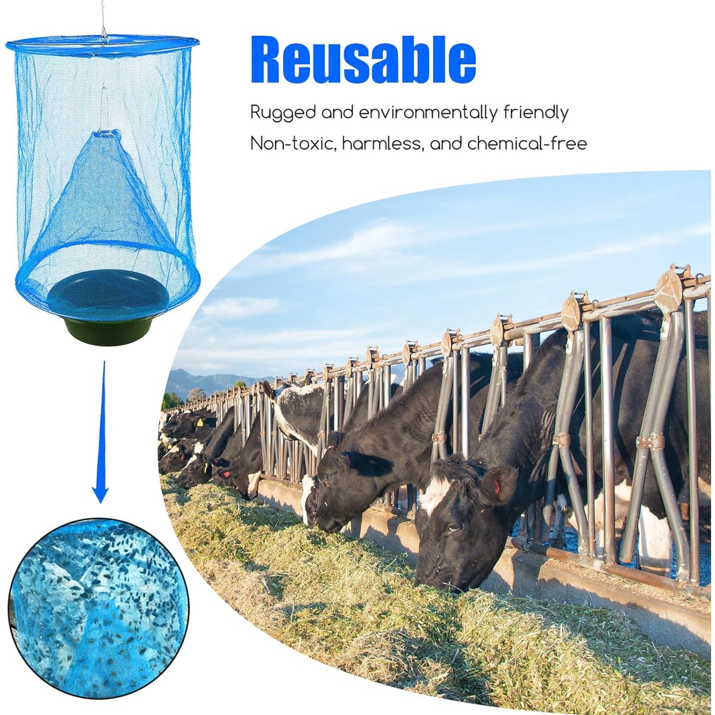 8 Pcs Fly Traps Outdoor Hanging Stable Pest Control Fly Trap with Bait Tray, Reusable Horse Fly Killer Fly Catcher Cage for Ranch Garden Orchard Home Farm Park (Blue)