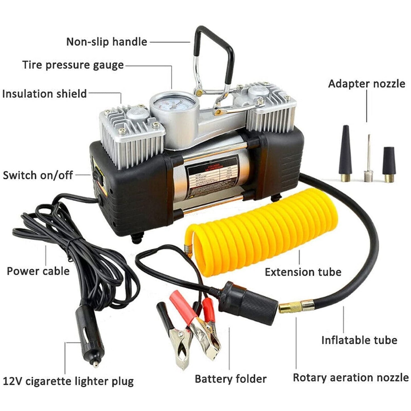 Heavy Duty Portable Air Compressor Car Tire Inflator Electric Pump Auto 12V