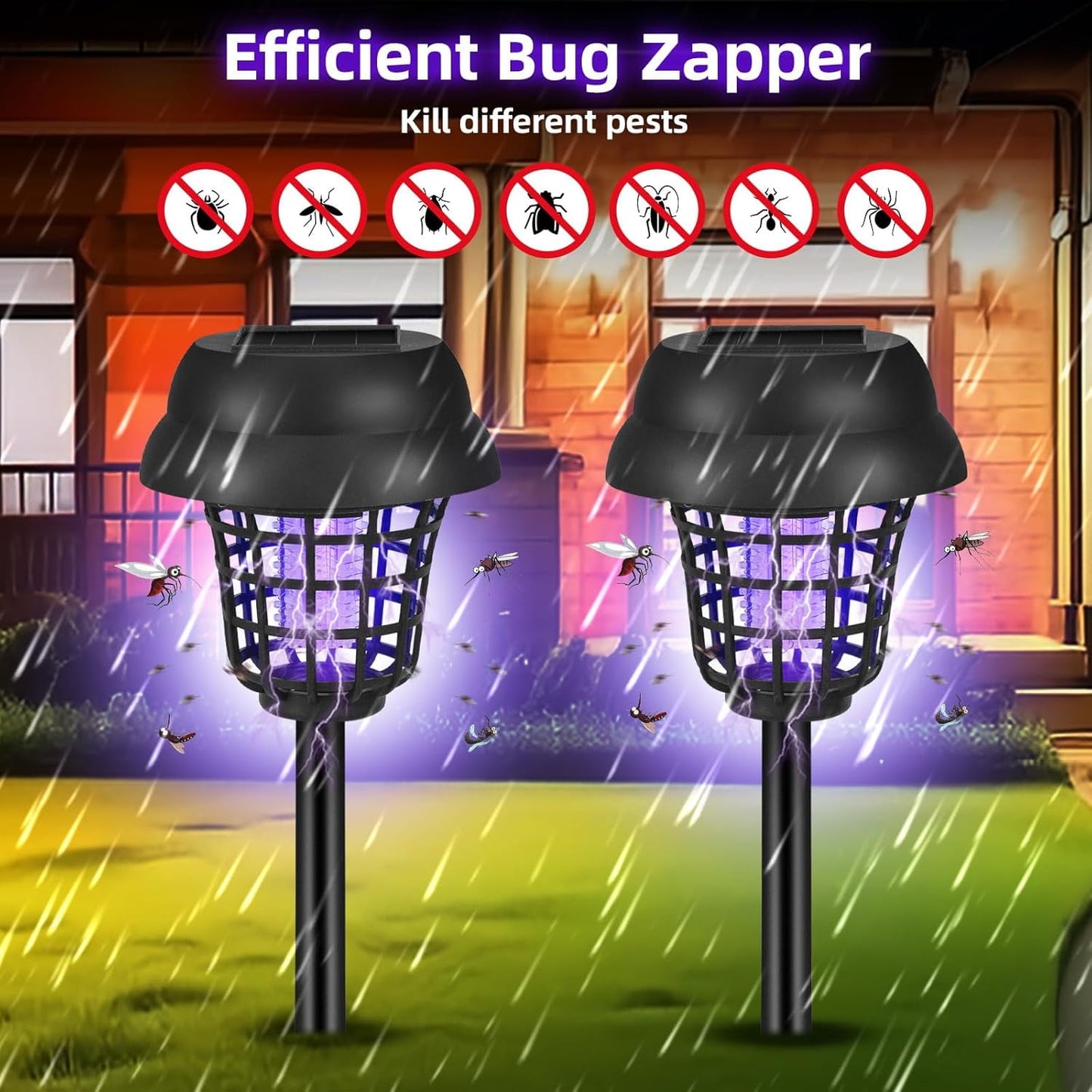 2024 Solar Bug Zapper Outdoor, Mosquito Zapper Outdoor Mosquito Killer for Bug Gnat Fly Small Flying Insect Mosquito Repellent for Patio Yard Garden Farm, Waterproof Bug Lights for Outside,4 Pack