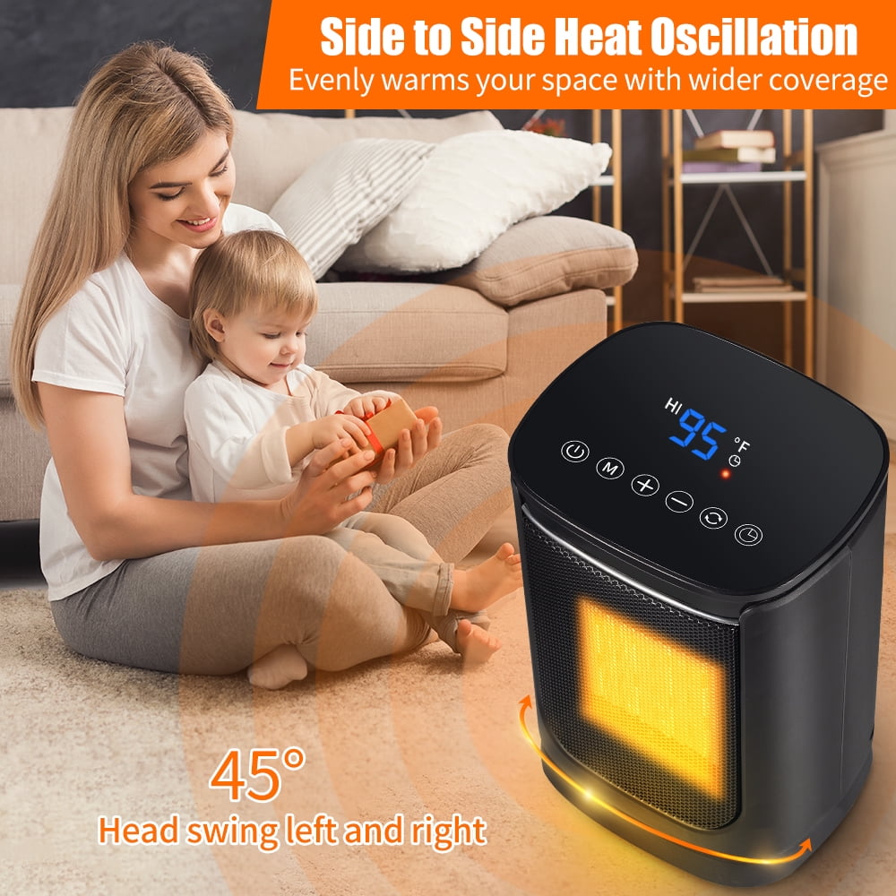 Space Heater, 1800W Portable Heater, 45℃ Oscillating Electric Heater, Heater for Bedroom Office Indoor Use