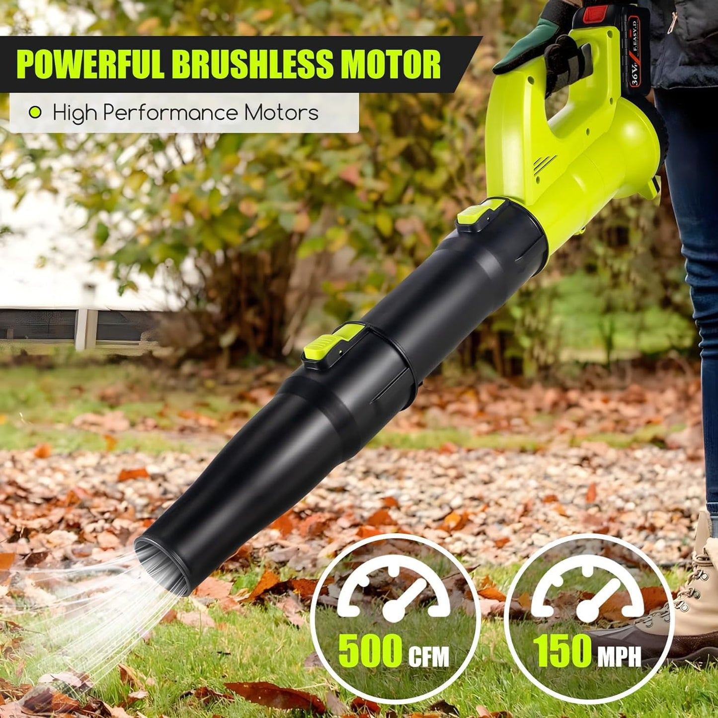 Cordless Leaf Blower, 21V For Lawn Care Handheld Electric Leaf Blower Lightweight for Snow Blowing with 2 Batteries 4500mAh Lithium Battery and Charger