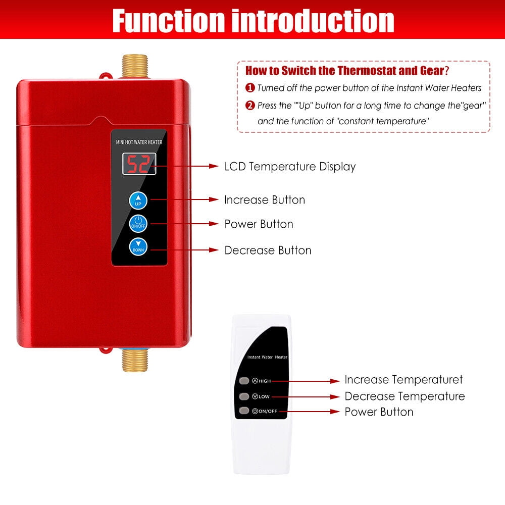 110V Kitchen Electric Hot Tankless Water Heater Sink Instant Boiler Bathroom