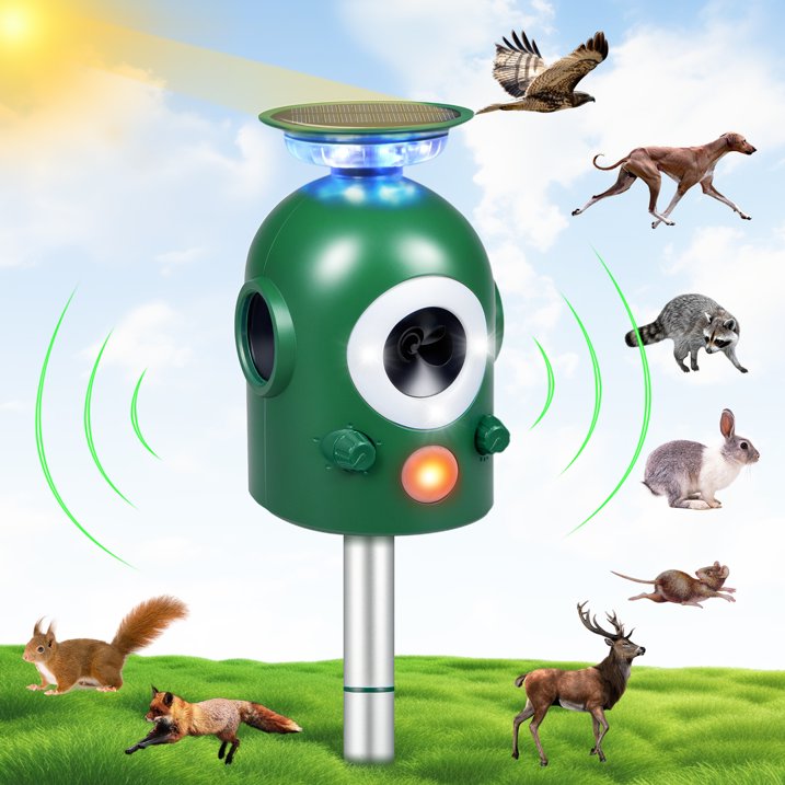 JahyShow Solar Animal Repellent, Outdoor Ultrasonic Control Squirrel Deer Repellent Deterrent with IP66 Waterproof, for Dog Mouse Raccoon Skunk, Garden Farm Yard