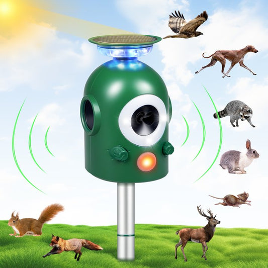 JahyShow Solar Animal Repellent, Outdoor Ultrasonic Control Squirrel Deer Repellent Deterrent with IP66 Waterproof, for Dog Mouse Raccoon Skunk, Garden Farm Yard