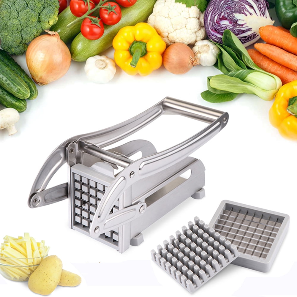 JahyShow French Fry Cutter Stainless Steel Potato Slicer, Food Grade Potato Cutter with No-Slip Base & 2 Blades for Potato Vegetable Radish Cucumber Onion