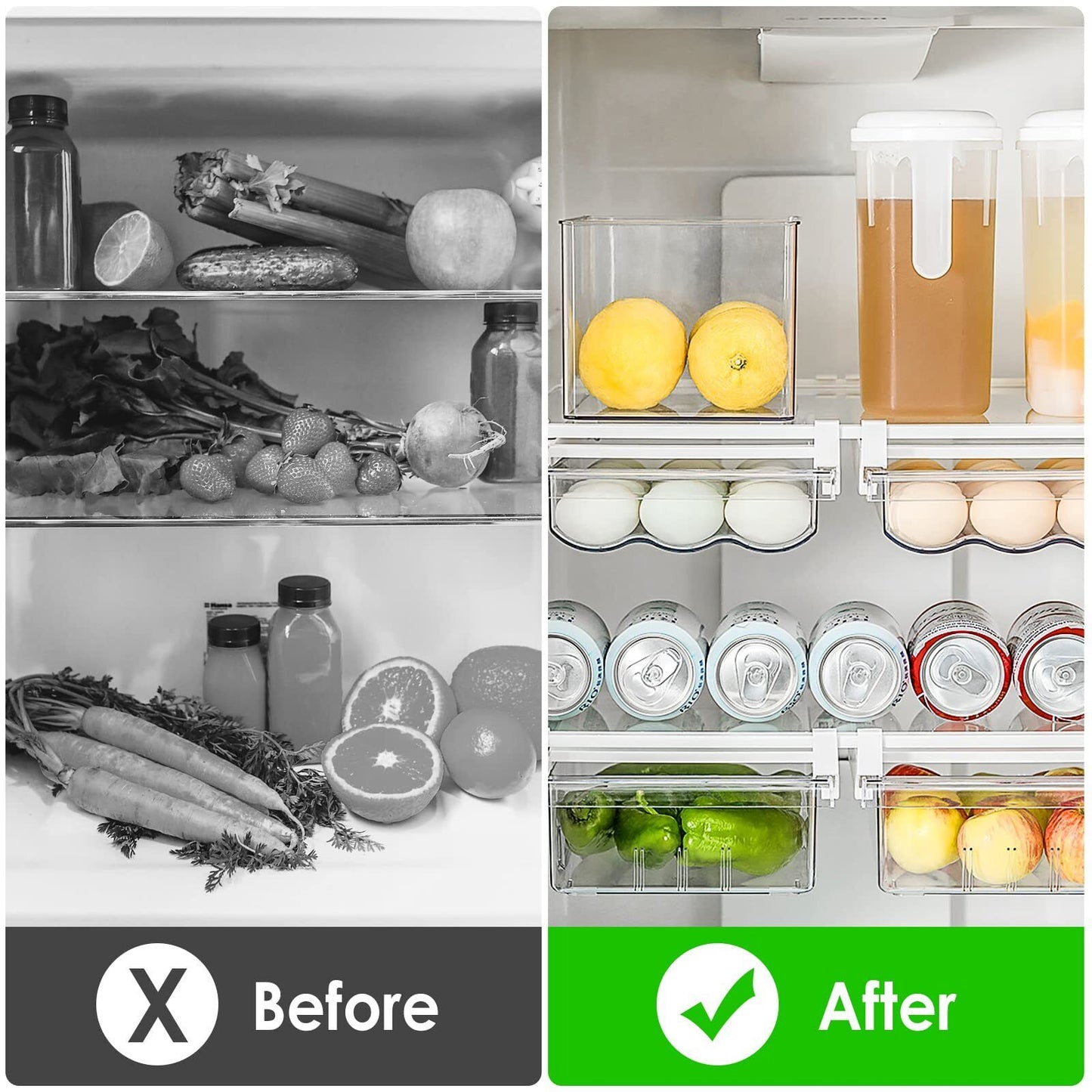 Auto Scrolling Refrigerator Egg Drawer,Large Capacity Egg Holder Tray for Refrigerator,Adjustable Clear Egg Storage Container Fit Fridge Shelf Under 0.6"