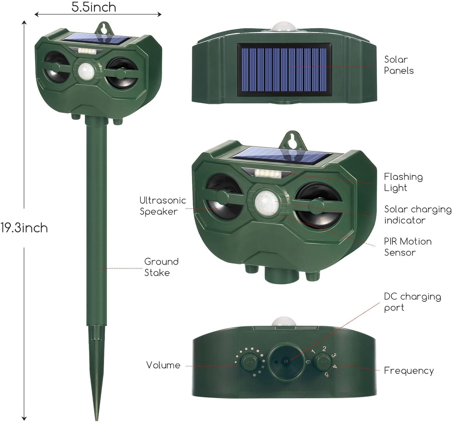 Animal Repellent Solar Powered Motion Sensor Safe & Humane Outdoor Waterproof Deer Raccoon Cat Squirrel Skunk Dog Rabbit Coyote (2Pack)