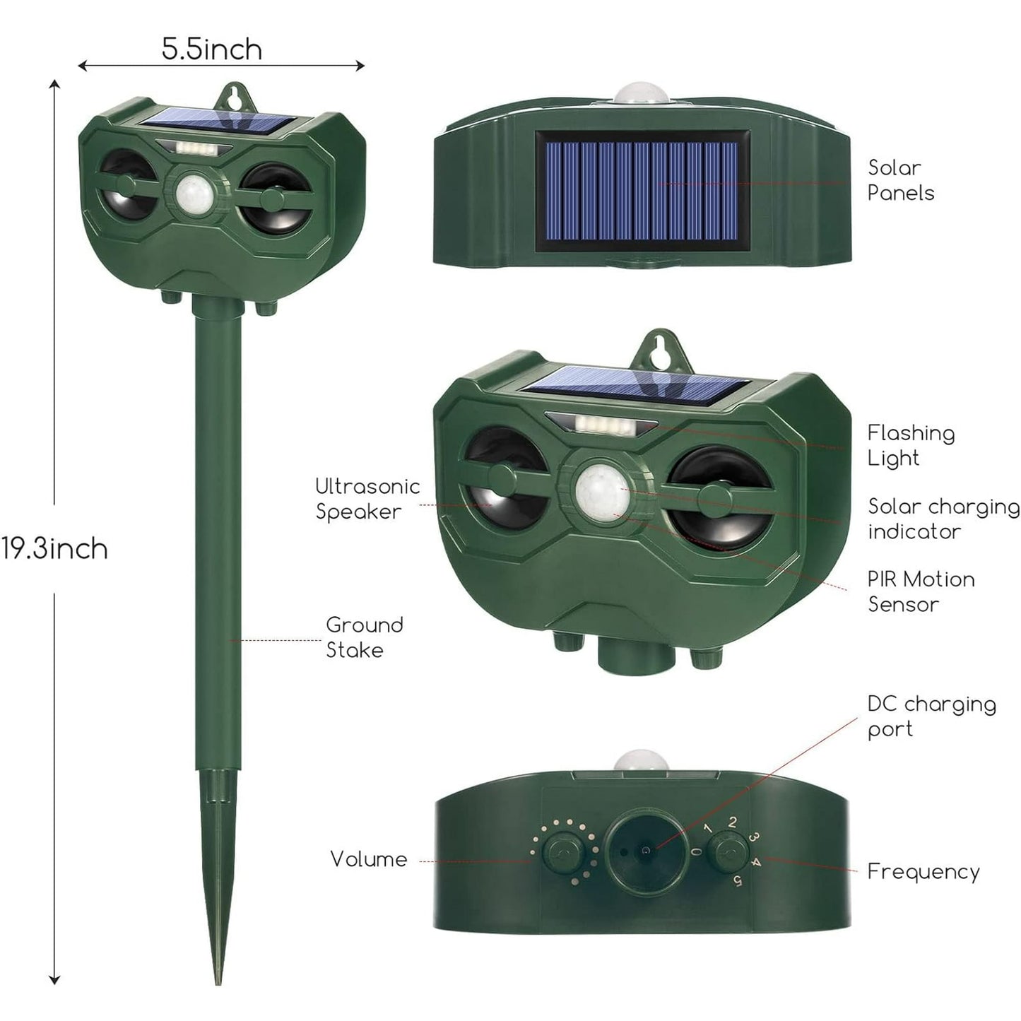 Ultrasonic Animal Repellent Outdoor, Solar Animal Repeller with Motion Sensor Flashing Light Waterproof Animal Deterrent Devices for Deer Raccoon Cat Squirrel Skunk Dog Rabbit Coyote