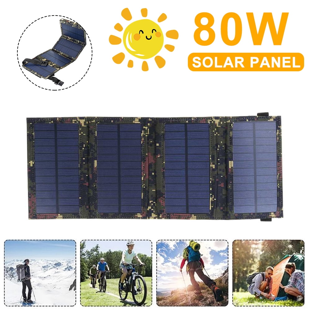 JahyShow 80W USB Solar Panel Folding Power Bank Outdoor Camping Hiking Phone Charger