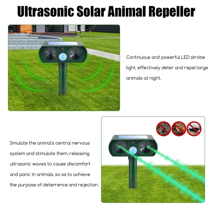 4 Pack Ultrasonic Deer Repellent Solar Animal Repeller Outdoor Waterproof with Motion Sensor Red Light Deterrent for Raccoon Rabbit Coyote Squirrel Deer Cat Dog Skunk Fox Etc