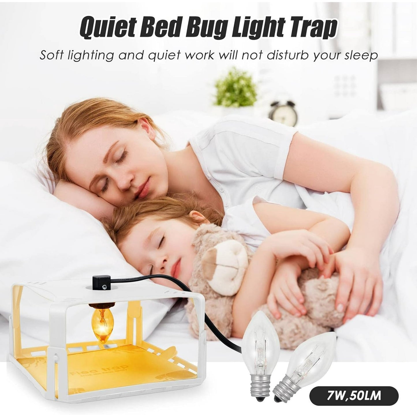 Pest Control Flea Trap Kit, 2 Electric Indoor Flea Lights with Sticky Plates & Wires, Effective Gnat Control, White