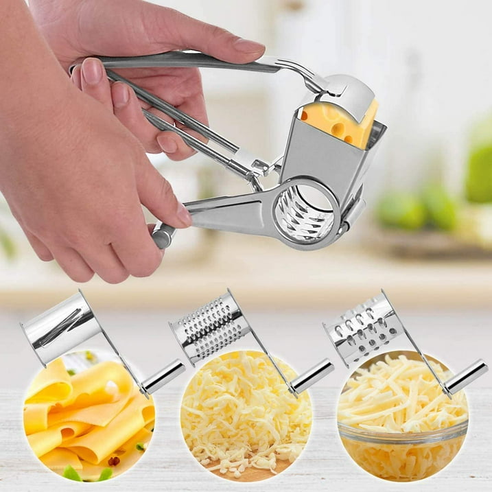 Cheese Grater, Rotary Cheese Grater Handheld with 3 Drum Blades,  Rotary Handheld Cheese Shredder Grater Stainless Steel