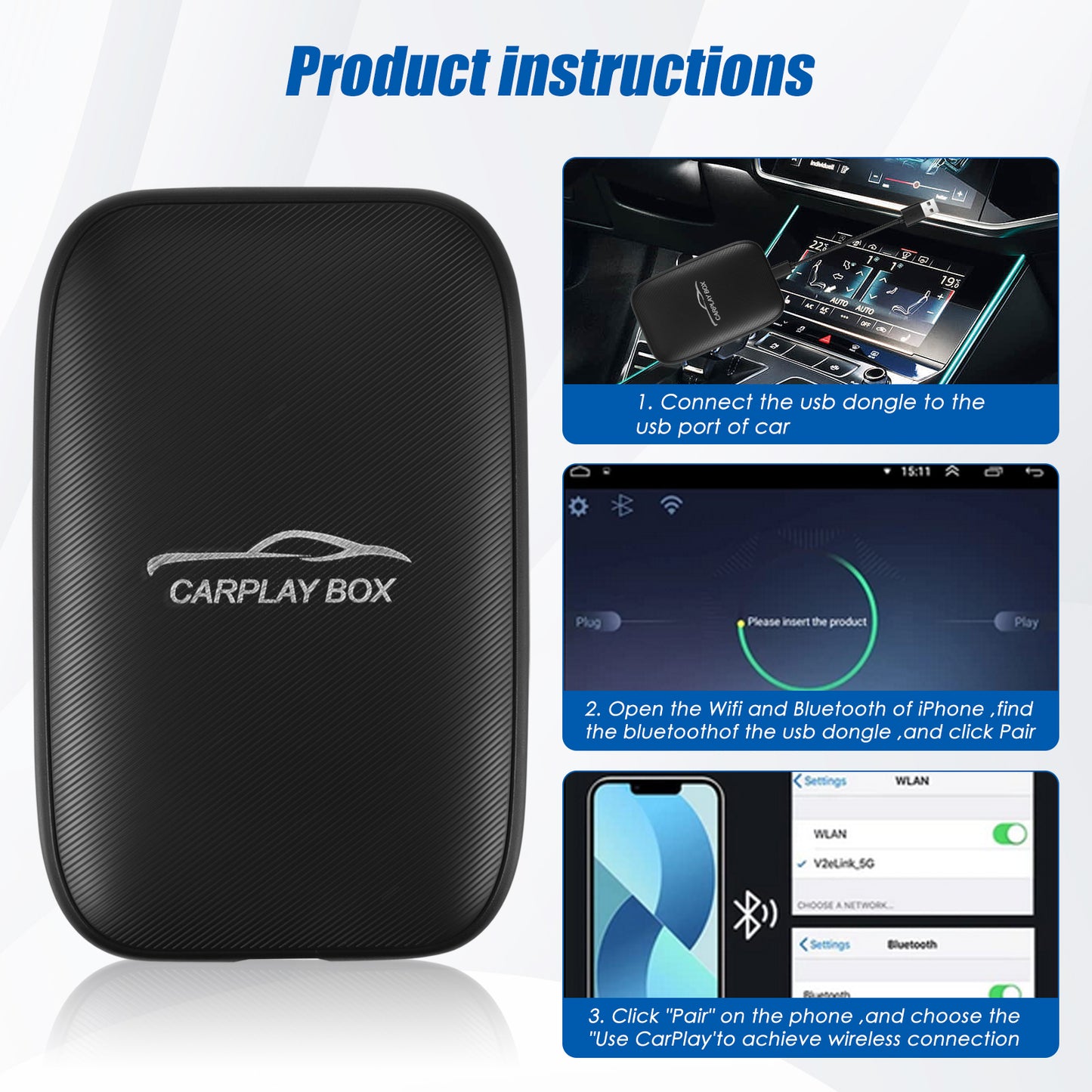 2024 New Wireless CarPlay Android AUTO Multimedia Video Ai Box Dongle, Built-in Android Closed System/YouTube/Netflix, for All Cars