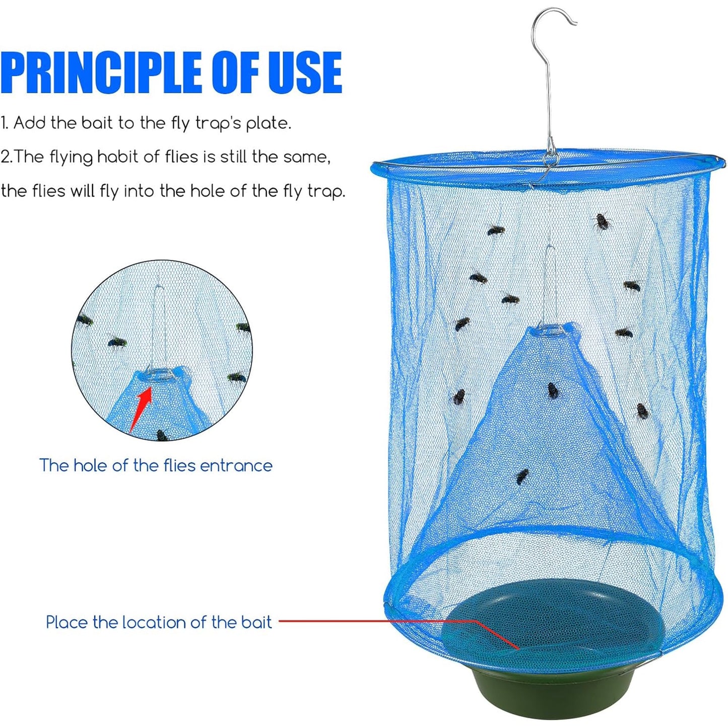 8 Pcs Fly Traps Outdoor Hanging Stable Pest Control Fly Trap with Bait Tray, Reusable Horse Fly Killer Fly Catcher Cage for Ranch Garden Orchard Home Farm Park (Blue)