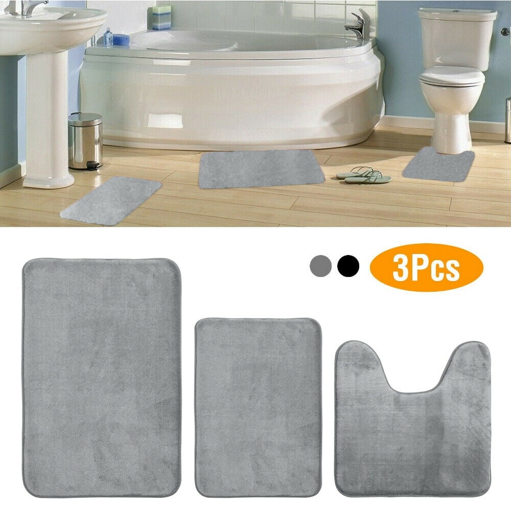 Memory Foam 3 PCS Bathroom Rug Absorbent Bath Mat Set Small Large and Contour Rug