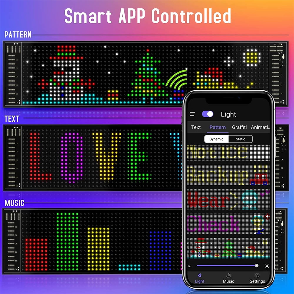 Scrolling LED Sign,Programmable Flexible LED Matrix Panel,LED Sign for Car,Bluetooth APP Control,DIY Design Text, Patterns, Animations