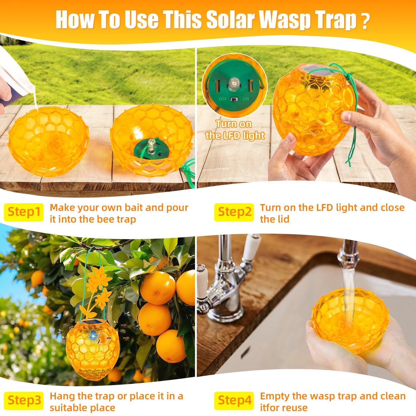 Reusable Outdoor Fly Trap - Solar Powered, Durable, Non-Toxic, and Eco-Friendly for Garden, Patio, and Home