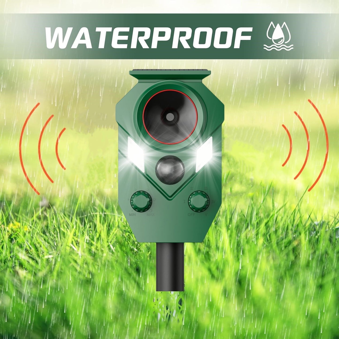 Ultrasonic Animal Repeller, Outdoor Solar Powered Deterrent with Motion Sensor Waterproof Device to Repel Cats Dogs Squirrels Raccoons