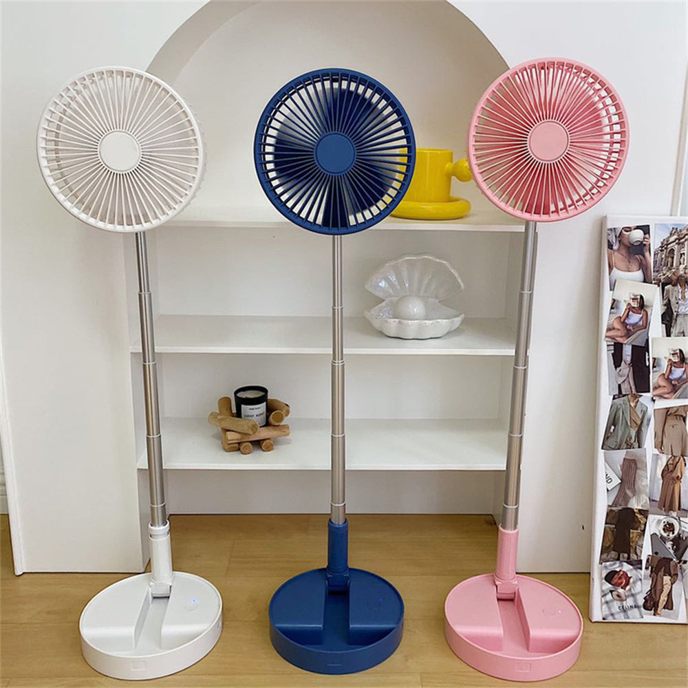 Portable Folding Stand Fan USB Rechargeable - Telescopic Table Floor Fan for Cooling Comfort(Blue)