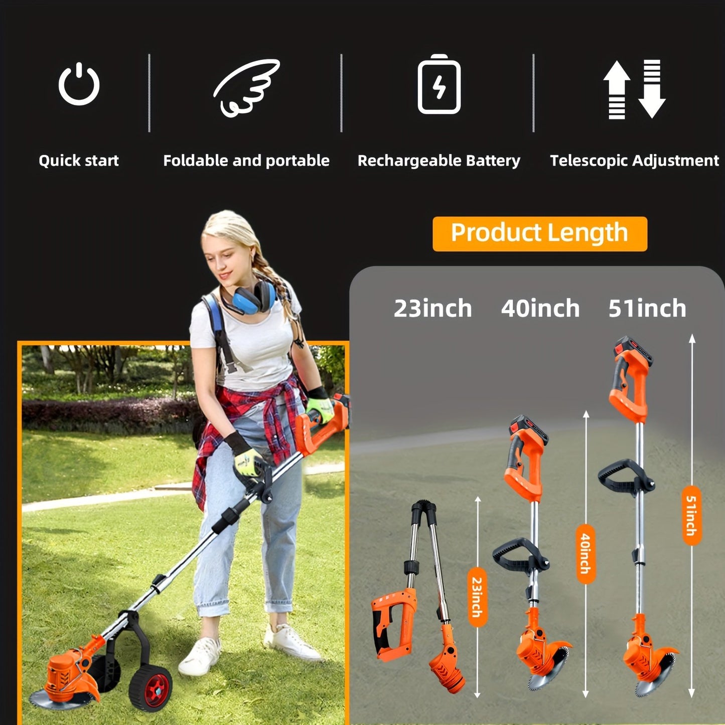 Electric Weed Eater, Cordless with Wheels 21V Portable 4-in-1 Grass Trimmer Edger