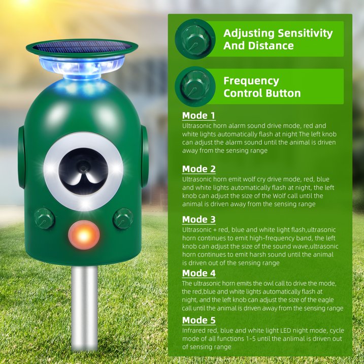 JahyShow Solar Animal Repellent, Outdoor Ultrasonic Control Squirrel Deer Repellent Deterrent with IP66 Waterproof, for Dog Mouse Raccoon Skunk, Garden Farm Yard